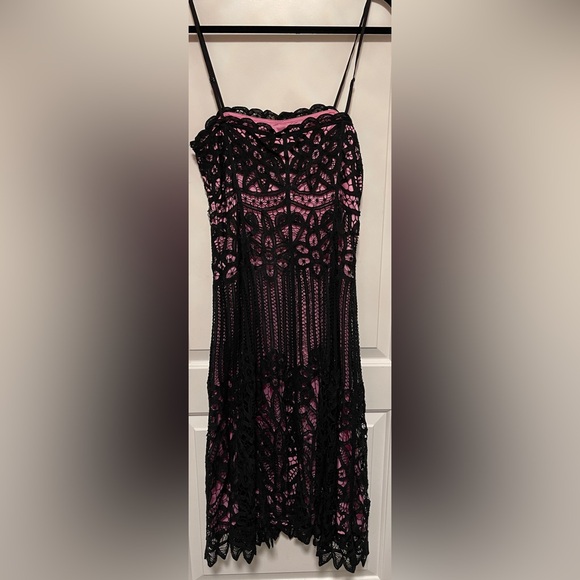 Vtg Betsey Johnson Lace Overlay Dress Pink Black Goth Y2k Dark Fairy Glam Size 8 - Picture 3 of 9